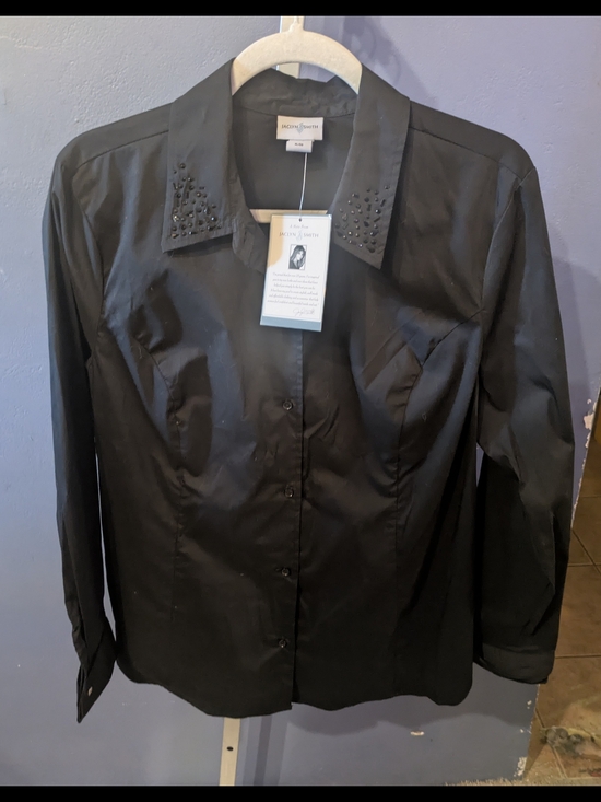 Jaclyn Smith Tops - Jaclyn Smith XL Long Sleeve Black Button-Up Shirt Jeweled Collar French Cuffs